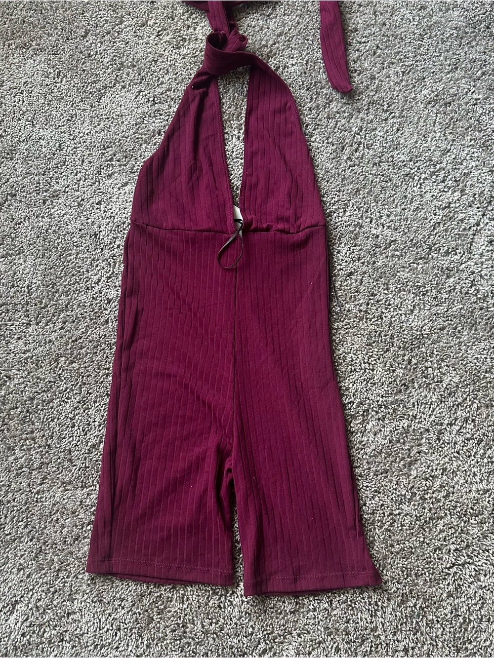 Ribbed Halter Jumpsuit in Wine
